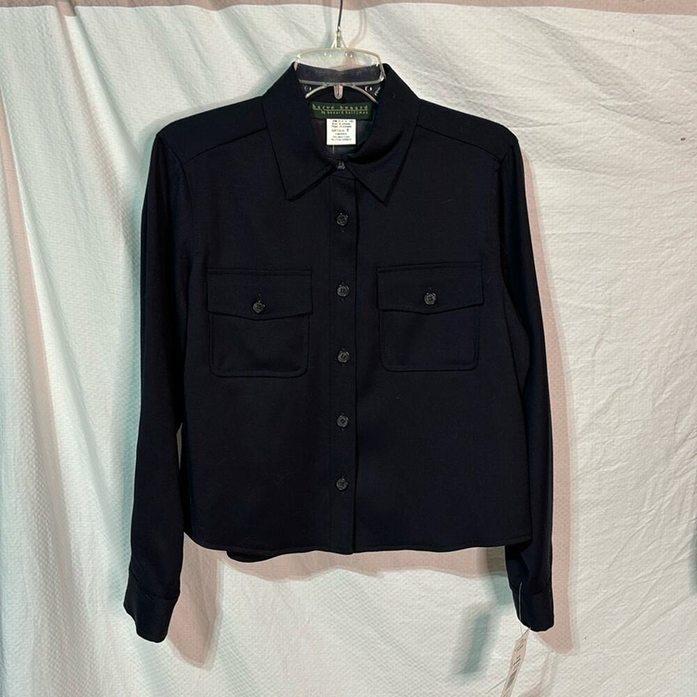 Harve Benard 8 deep navy button down wool shirt lined nwt vintage